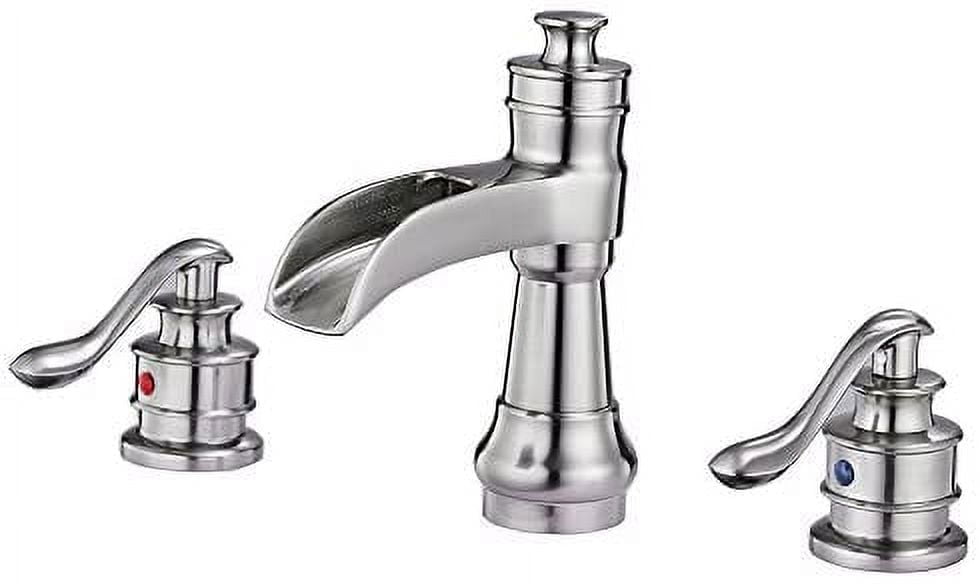 Brushed Nickel 8-Inch Widespread Waterfall Bathroom Faucet with Lever Handles