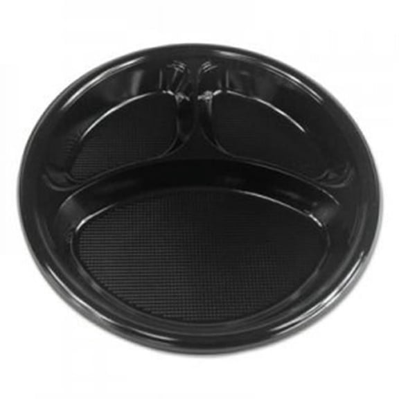 BWK 10 in. Hi Impact Plastic Compartment Dinnerware Plate, Black