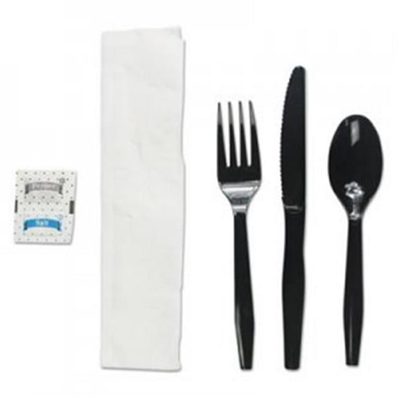 BWK Six-Piece Utensil Cutlery Kit, Condiment & Fork & Knife & Napkin & Teaspoon, Black