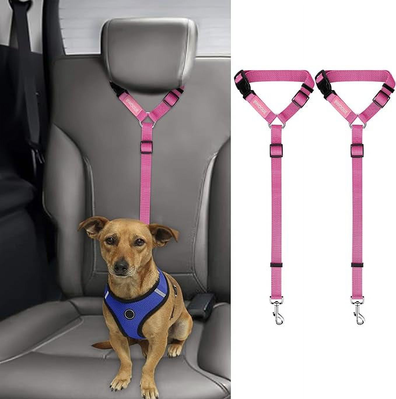BWOGUE 2 Packs Dog Cat Safety Seat Belt Strap Car Headrest Restraint