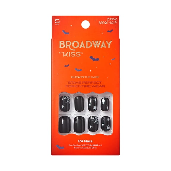 Broadway by Kiss Press On Nails Short, Till Death Tips Us Apart, Black, Squoval, 24 Count