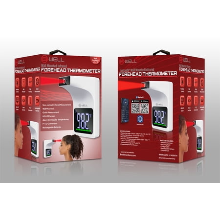 BWell Bluetooth Wall-Mounted Contactless Infrared Forehead Thermometer with Large LED Display, All Ages