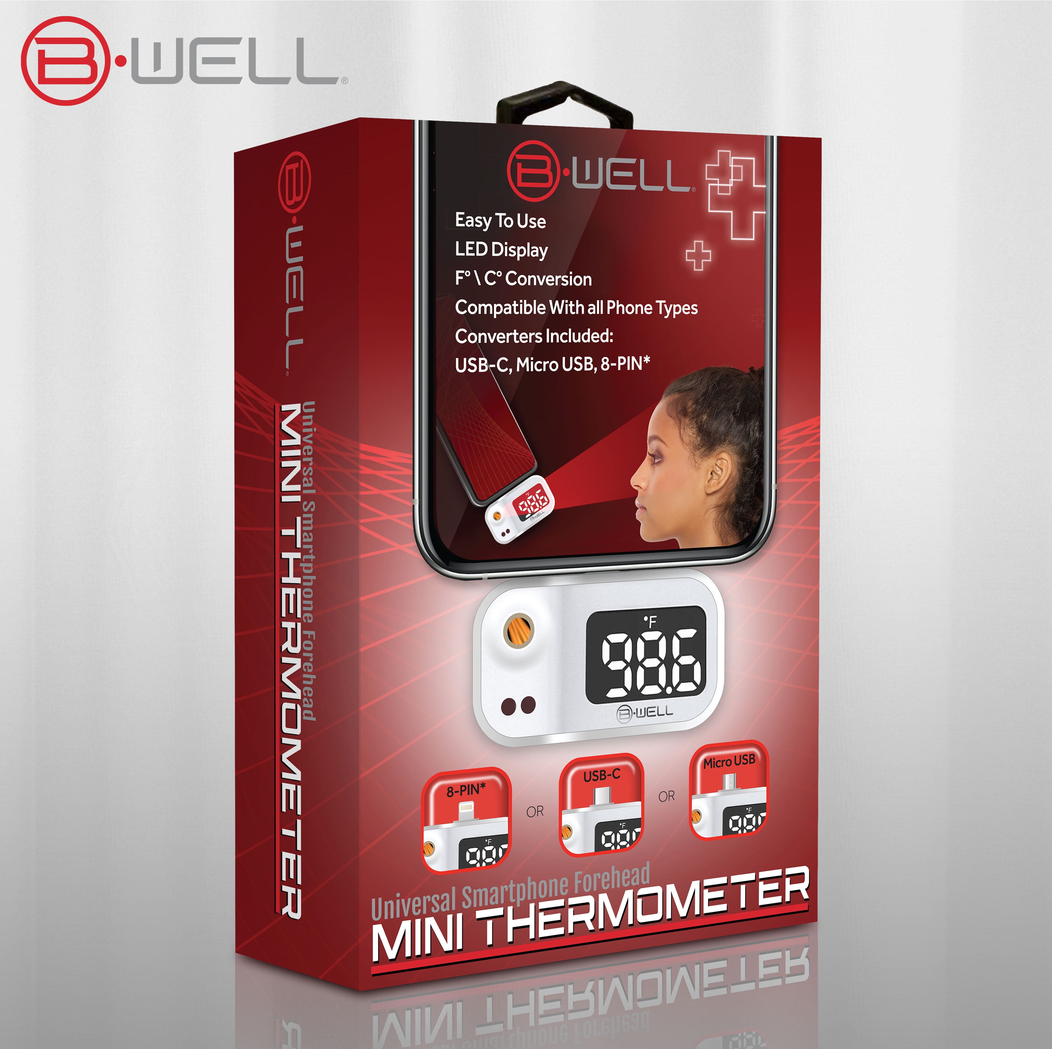 BWell Smartphone Mini Forehead Thermometer Infrared, Works with all