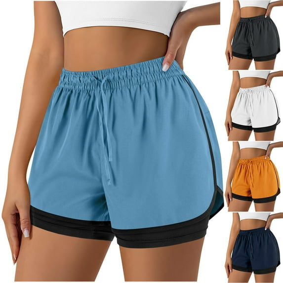 BXIN Women's 2 in 1 Running Shorts for Gym Yoga Workout Athletic Shorts High-Waisted Shorts with Liner Pockets Orange M