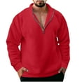 thumbnail image 1 of BXINGOHAI 1/4 Zip Hoodless Sweatshirt For Men Fleece Comfy Pullover Shirts Solid Basic Mock Neck Long Sleeve Tops Fall Winter Outdoor Sweatshirt Today Red,S, 1 of 6