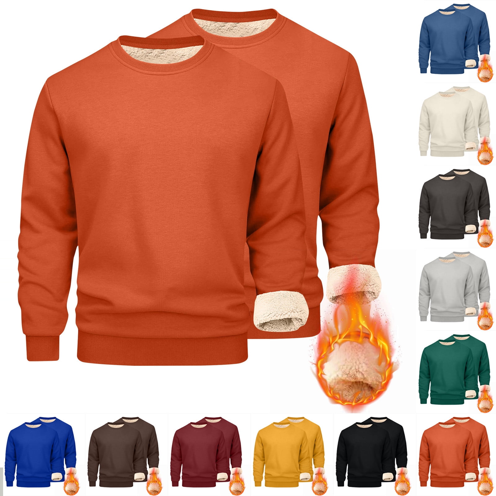 BXINGOHAI 2 Pack Men's Crewneck Sweatshirt Warm Sherpa Lined