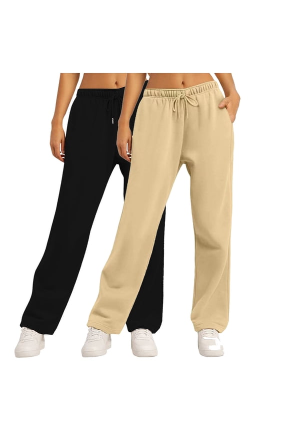 2 Pack Sweatpants Women, Womens Loose Fit Fleece Sweatpants, Casual Baggy Jogger Pants for Women Khaki,S