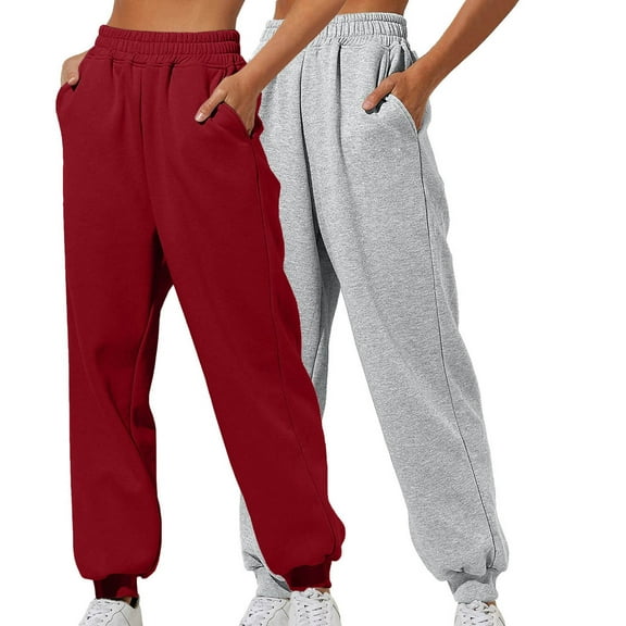 BXINGOHAI 2 Pack Sweatpants Women, Womens Loose Fit Fleece Sweatpants, Casual Tapered Jogger Pants for Women Gray,S