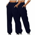 thumbnail image 1 of BXINGOHAI 2 Pack Women's Sweatpants Solid Elastic Waist Jogger Pants Thin Fleece Lounge Sweatpant Fall Winter Tapered Pant Today Navy,S, 1 of 3