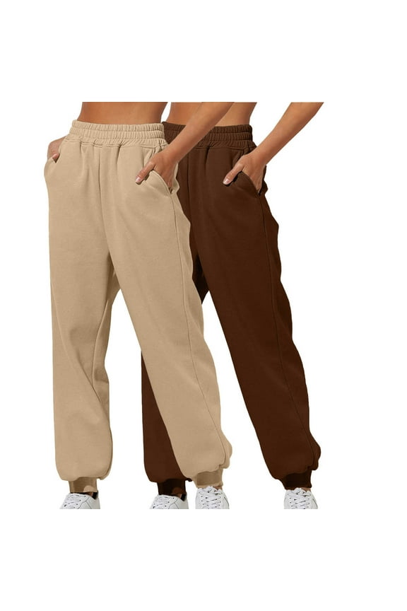 2 Pack Women's Sweatpants Sport Joggers Fashion Sweat Pants Drawstring Elastic Waist Athletic Pants With Pockets Clearance Sale Brown,S