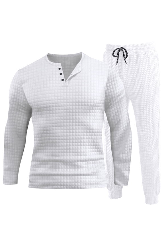 2 Piece Outfit Sets For Men Cotton Linen Henley Shirt And Pant Set Solid Slim Fit Outfits Outdoor Running Woekouts Sweatsuits With Button Today Sales White,M