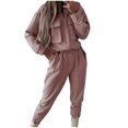 thumbnail image 1 of BXINGOHAI 2 Piece Sets for Women Front Pockets Long Sleeved Outfits Turndown Collar Tops and Elastic Waistband Pants Outdoor Streetwear Set Today Sales Purple,M, 1 of 6