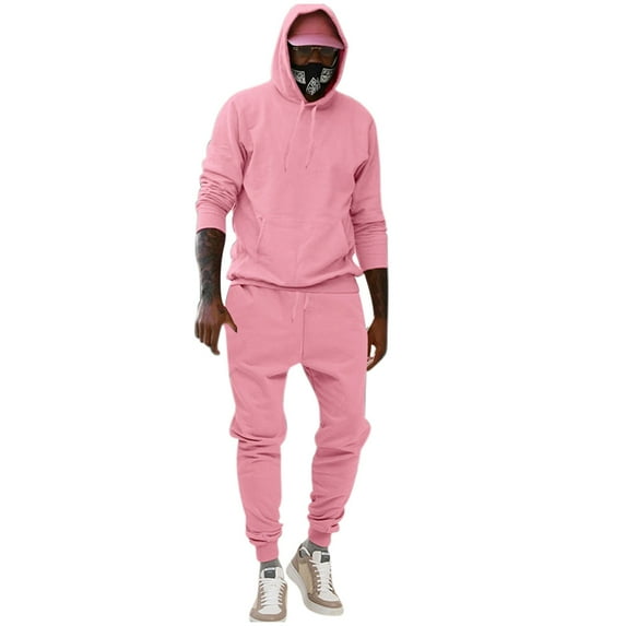 BXINGOHAI 2 Piece Tracksuits for Men Solid Long Sleeve Hoodies Sweatsuits Fall Winter Sweatshirts and Elastic Waist Sweatpants 2024 Outdoor Streetwear Sets Pink,L