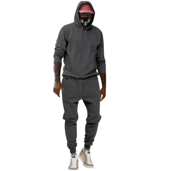 BXINGOHAI 2 Piece Tracksuits for Men Solid Long Sleeve Hoodies Sweatsuits Fall Winter Sweatshirts and Elastic Waist Sweatpants 2024 Outdoor Streetwear Sets Today Dark Gray,XL