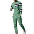 thumbnail image 1 of BXINGOHAI 2 Pieces Mens Big and Tall Sets Patchwork Long Sleeve Tracksuits Casual Crewneck Shirts and Drawstring Pants Match Set Outdoor Running Outfits Mint Green,S, 1 of 6