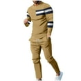 thumbnail image 1 of BXINGOHAI 2 Pieces Mens Big and Tall Sets Patchwork Long Sleeve Tracksuits Casual Crewneck Shirts and Drawstring Pants Match Set Outdoor Running Outfits Today Sales Coffee,L, 1 of 6