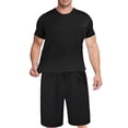 thumbnail image 1 of BXINGOHAI 2 Pieces Outfits Summer Tracksuit Short Sleeve T-Shirts and Shorts Casual Athletic Sets for Men Black,XL, 1 of 6