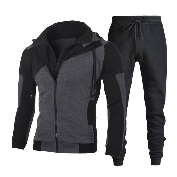 BXINGOHAI 2 Pieces Sweatsuits for Men Fashion Color Block Hoodies Tracksuit Full Zip Up Long Sleeve Sweatshirts With Drawstring Sweatpants 2024 Outdoor Jogging Outfits Sets Black,XL