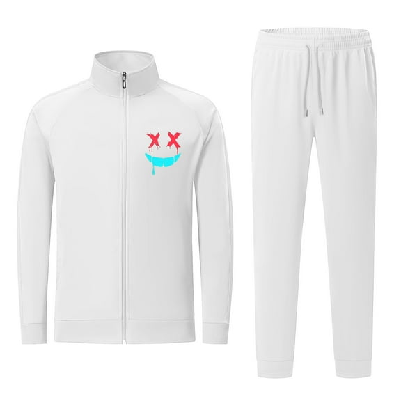 BXINGOHAI 2 Pieces Sweatsuits for Men Fashion Graphic Stand Collar Tracksuit Full Zip Up Long Sleeve Sweatshirts With Sweatpants 2024 Outdoor Jogging Outfits Sets White,S