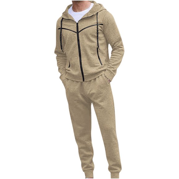 BXINGOHAI 2 Pieces Sweatsuits For Men Full Zip Up Tracksuits Drawstring Long Sleeve Hoodies Pullover Sweatshirts Elastic Waist Sweatpants 2024 Casual Daily Sets With Pocket Today Sales Khaki,S