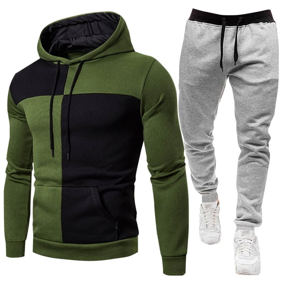 BXINGOHAI 2 Pieces Sweatsuits for Men Thin Fleece Tracksuit Color Block Long Sleeve Hoodies Sweatshirts and Drawstring Sweatpants Match Set Outdoor Running Workout Outfits Khaki,XXXL