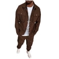 thumbnail image 1 of BXINGOHAI 2Pc Men's Casual Solid Color Sports Long Sleeved Button Pocket Lapel Cardigan Leg Tied Pants Set Today Sales Coffee,2XL, 1 of 5