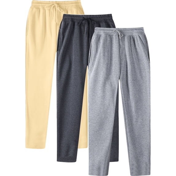 BXINGOHAI 3 Pack Men's Sweatpants Athletic Drawstring Open Bottom Pants Workout Running Lounge Pants with Pocket for Men Beige,XL