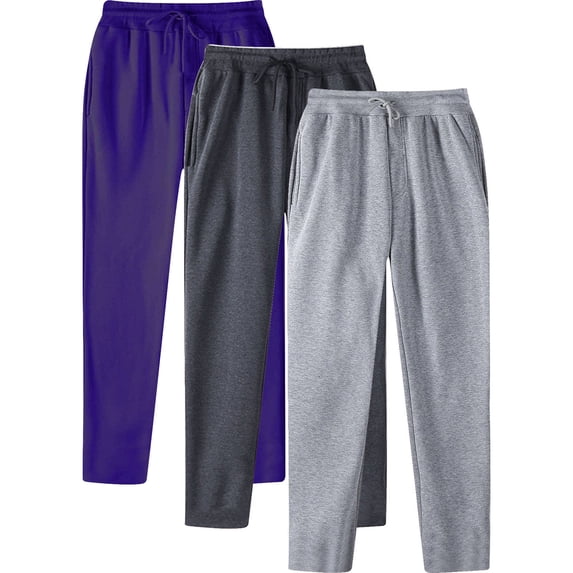BXINGOHAI 3 Pack Men's Sweatpants Athletic Drawstring Open Bottom Pants Workout Running Lounge Pants with Pocket for Men Today Purple,XL