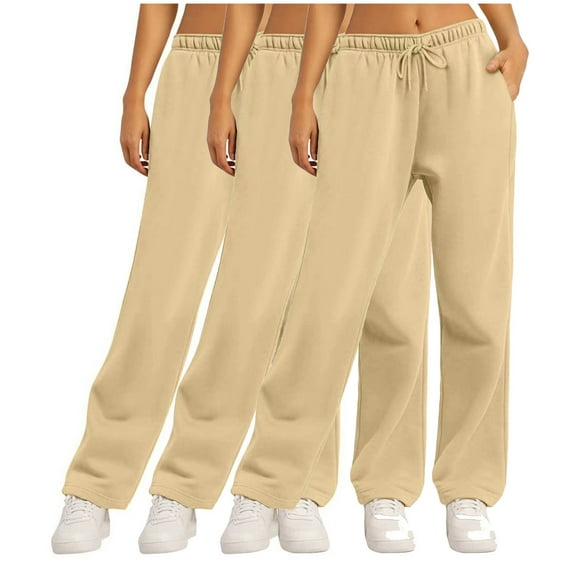 BXINGOHAI 3 Pack: Women's Sweatpants Solid Lounge Joggers Pants Athletic Yoga Pants With Pockets Today Sales Khaki,S