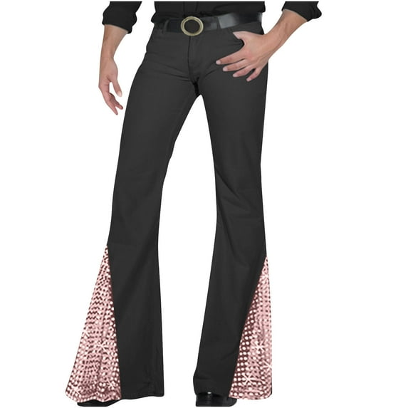BXINGOHAI 70s Disco Pants for Men,Mens Bell Bottom Jeans Pants,60s 70s Bell Bottoms Vintage Denim Pants Jeans for Men Pink,M