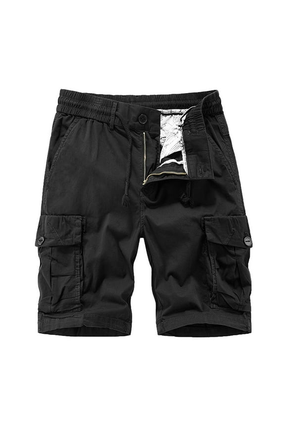 Bell Shorts $15 & Under Cargo Shorts Men Elastic Waist Summer Shorts Drawstring Sport Shorts Casual Work Shorts Loose Fit Vacation Shorts Black,L