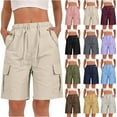 thumbnail image 1 of BXINGOHAI Bermuda Shorts for Women Summer Cargo Shorts with Pockets Outdoor Drawstring Knee Length Hiking Short Gray S, 1 of 8