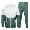 thumbnail image 1 of BXINGOHAI Big and Tall 2 Pieces Sweatsuits for Men Casual Patchwork Long Sleeve Tracksuit Full Zip Hooded shirts and Drawstring Sweatpants Athletic Running Outfit Green,XXL, 1 of 5