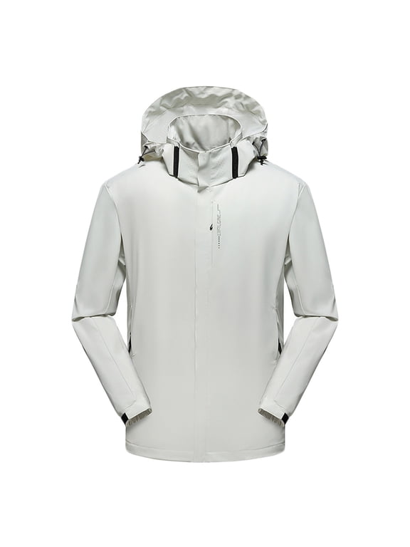Big And Tall Hooded Jackets for Men Full Zip Long Sleeved Windbreake Jacket Slim Fitting Zip Pockets Coats Athletic Jogging Outwear Today Sales White,M