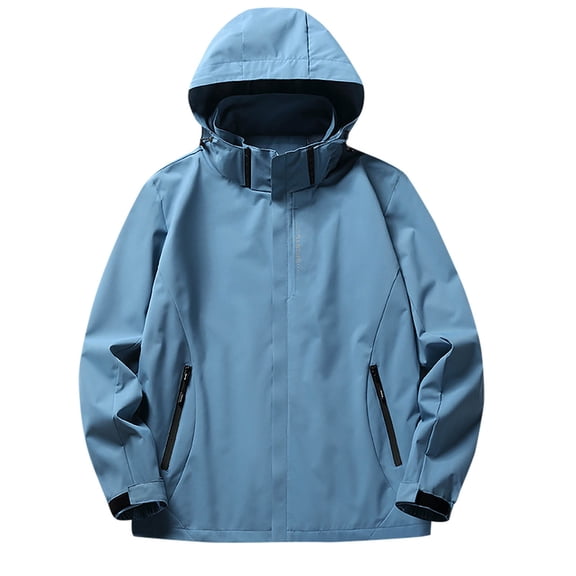 BXINGOHAI Big And Tall Jackets Full Zip Long Sleeved Hooded Jacket Zip Pockets Windbreaker Coat Outdoor Hiking Mountain Outwear Today Sales Sky Blue,XL