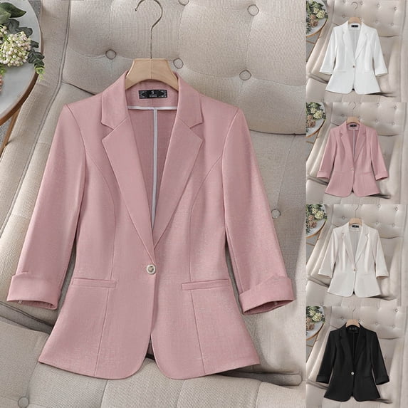 BXINGOHAI Blazers for Women Suit Jackets Dressy 3/4 Sleeve Blazer Business Casual Outfits for Work Pink,M