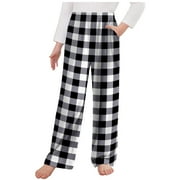 BXINGOHAI Boys Girls Pajama Pants Long Sleep Pants Soft Elastic Waist Bottoms Plaid Lounge Pants With 2 Pockets under 5 Black,6 Years