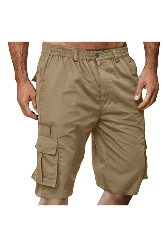 Boys Hiking Shorts with Zipper Mens Twill Shorts Cargo Casual Cotton Drawstring Classic Stretch Hiking Straight Short with 6 Pockets Black Khaki,XXXL
