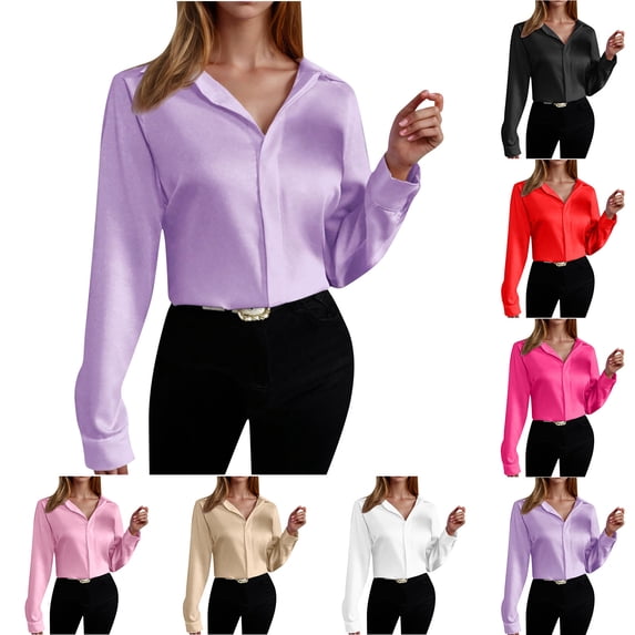 BXINGOHAI Button Down Dress Shirts for Women Long Sleeve Shirts Solid Work Business Formal Button Up Shirt Red S