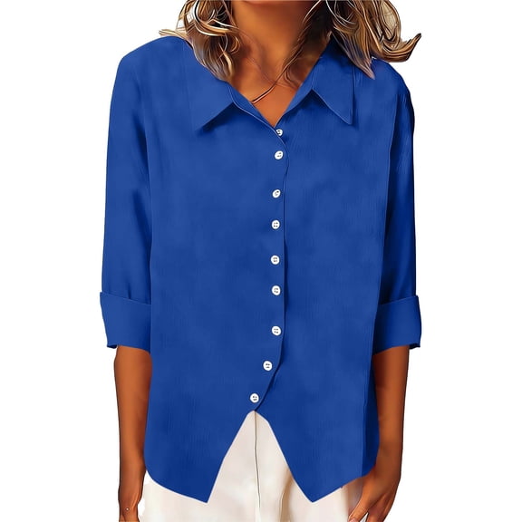 BXINGOHAI Button Down Shirts for Women Dress Shirts Cotton Long Sleeve Collared Blouse Work Business Casual Tops Blue S