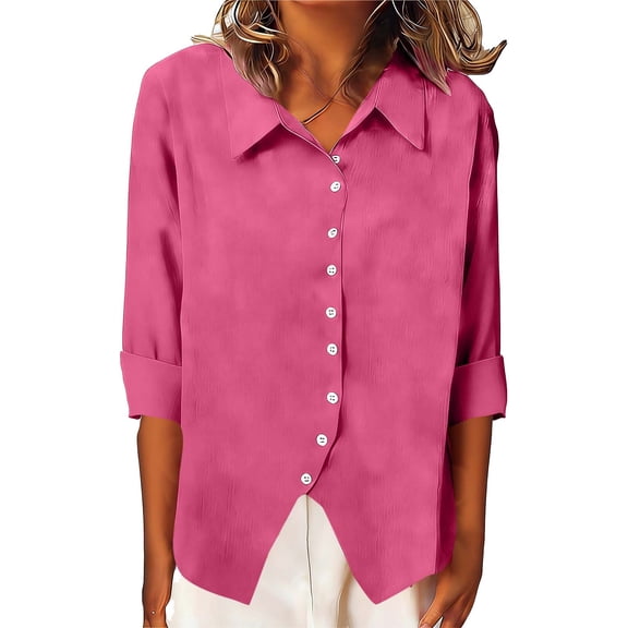 BXINGOHAI Button Down Shirts for Women Dress Shirts Cotton Long Sleeve Collared Blouse Work Business Casual Tops Hot Pink S