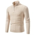 thumbnail image 1 of BXINGOHAI Cable Knit Sweater Men 1/4 Zip Mock Neck 2024 Pullover Long Sleeve Casual Jumper Tops Solid Color Sweaters Today Beige,XXXL, 1 of 5