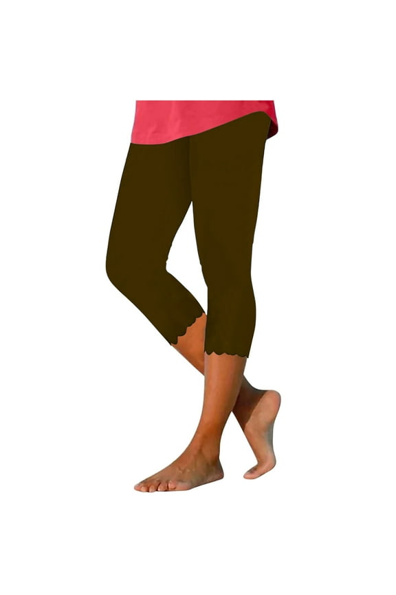 Capri Leggings for Women 2024 Lightweight Stretch Below Knee Length Leggings Casual Workout Yoga Pants Summer Cropped Pants Orders Placed By Me Recently Tracking Brown,XXL