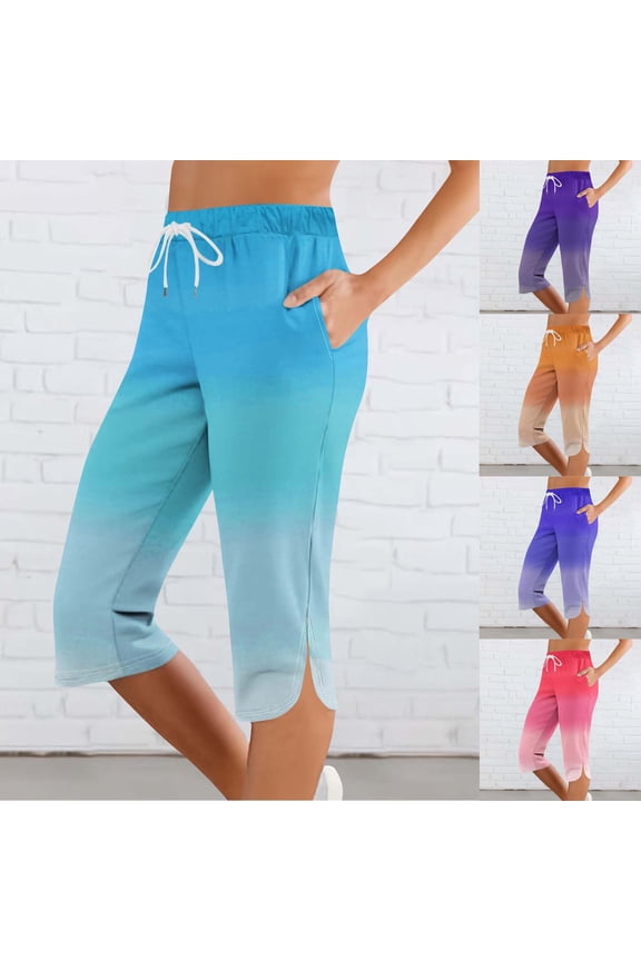 Capri Pants for Women High Waist Workout Yoga Pants with Pockets Tummy Control Leggings Crop Straight Purple L