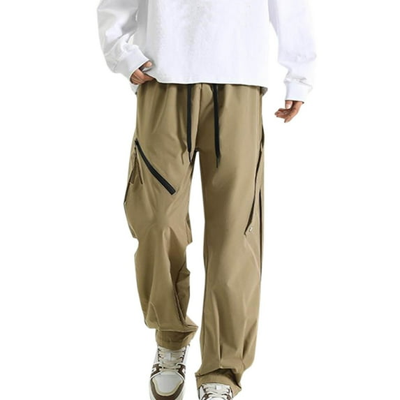 BXINGOHAI Cargo Big and Tall Pants For Men Stretchy Loose Fit Work Pants Outdoor Jogging Hiking Pants With Pocket Drawstring Casual Solid Workout Bottoms Today Sales Khaki,M