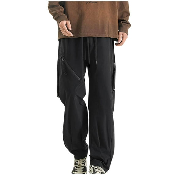 BXINGOHAI Cargo Big and Tall Pants For Men Stretchy Loose Fit Work Pants Outdoor Jogging Hiking Pants With Pocket Drawstring Casual Solid Workout Bottoms fall savings Black,XXXL