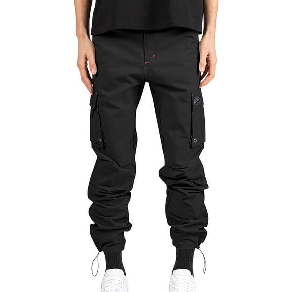 BXINGOHAI Cargo Pants for Men Casual Drawstring Taperd Pants Solid Elastic Waist Work Pants Pants Outdoor Athletic Jogging Long Pants With Multi-Pockets