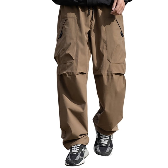BXINGOHAI Cargo Pants for Men Drawstring Hiking Pants Solid Elastic Waist Workout Pants Outdoor Workwear Long Pants With Pockets