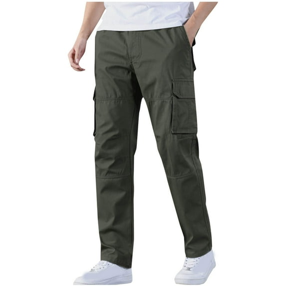 BXINGOHAI Cargo Pants for Men Multi Pockets Work Pants Solid Elastic Waist Cotton Pants Outdoor Daily Lounge Hiking Pants Fall Savings Green,L