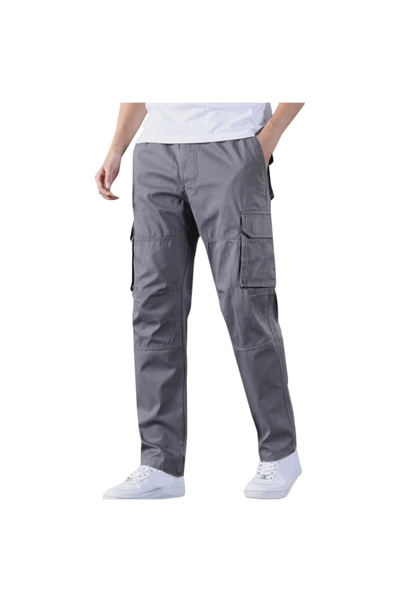Cargo Pants for Men Multi Pockets Work Pants Solid Elastic Waist Cotton Pants Outdoor Daily Lounge Hiking Pants Today Dark Gray,M